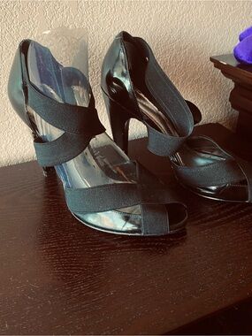BCBGeneration Black Elastic Strap High Heel Sandals